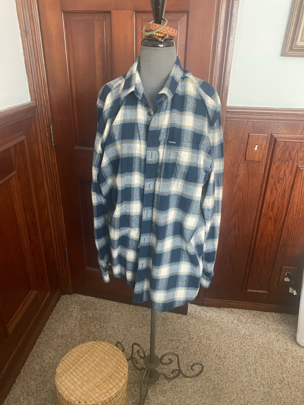 Volcom Blue and Tan Plaid Modern Fit Shirt